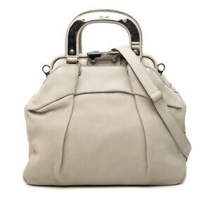 Celine Leather Logo Handbag Beige